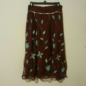 Maroon and Turquoise Skirt with Gold Sequins